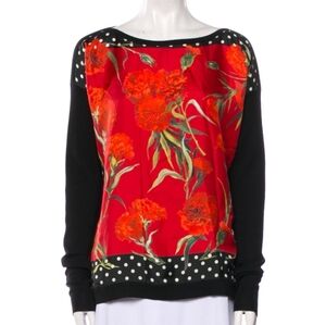 Dolce & Gabbana Black and Red Floral Crew Neck Sweater